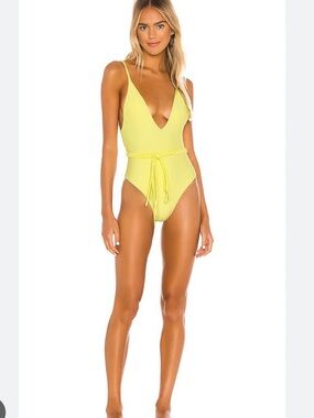 lovewave The Vivi One Piece Swimsuit in Bright Yellow Limeaid Small